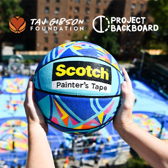 A basketball with the Scotch® Painter’s Tape Logo,